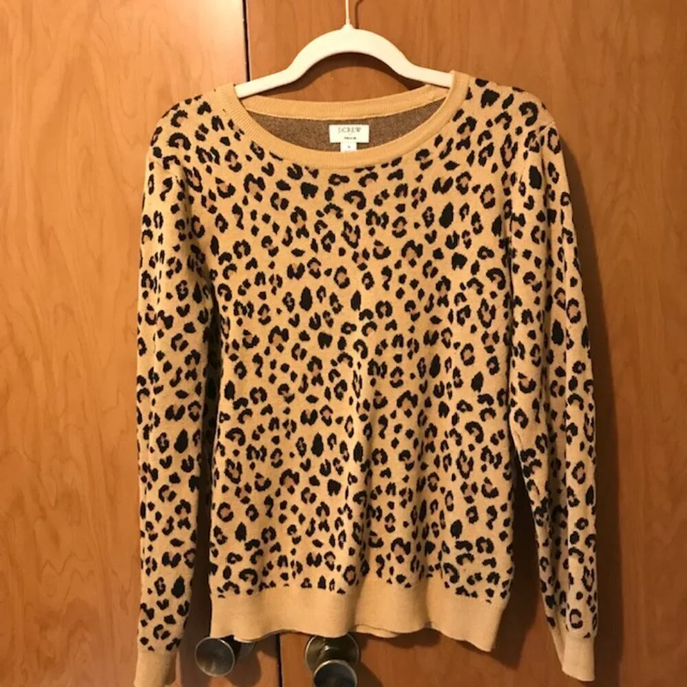 J. Crew Women's Leopard jacquard pullover sweater Khaki/Black Size XS